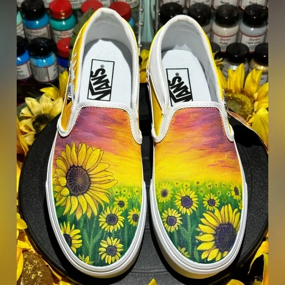 Custom painted Sunflower Vans Size 8 women’s - Picture 1 of 5